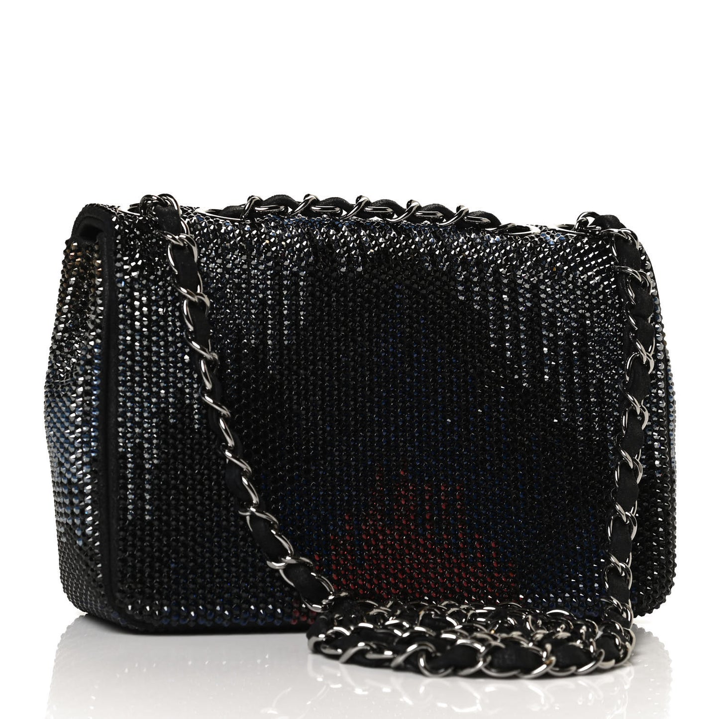 Suede Calfskin Crystal Small Single Flap Multicolor