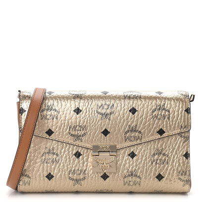 MCM Metallic Visetos Medium Millie Crossbody Bag Berlin Gold 1 of 10