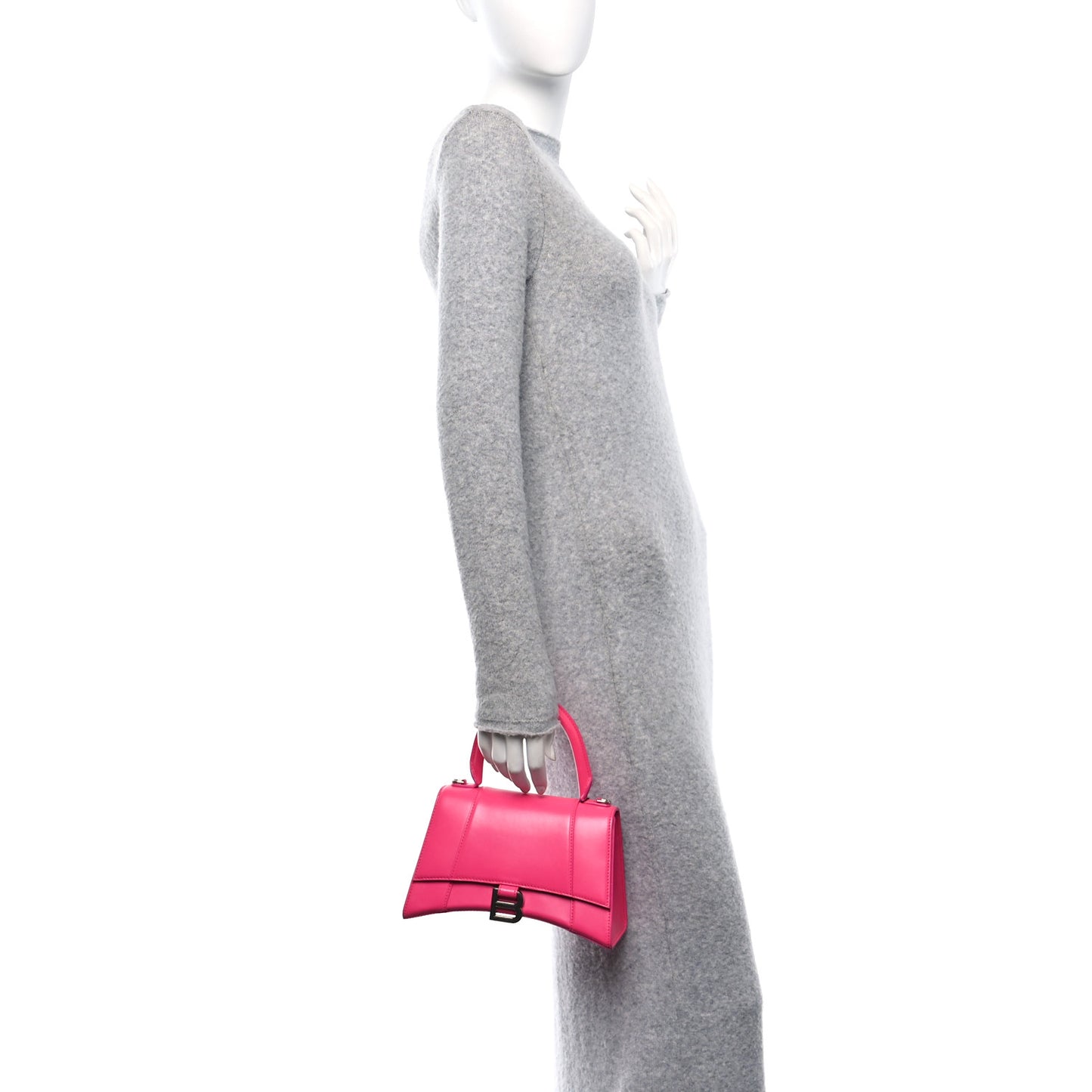 Shiny Box Calfskin Small Hourglass Top Handle Bag Acid Fuchsia