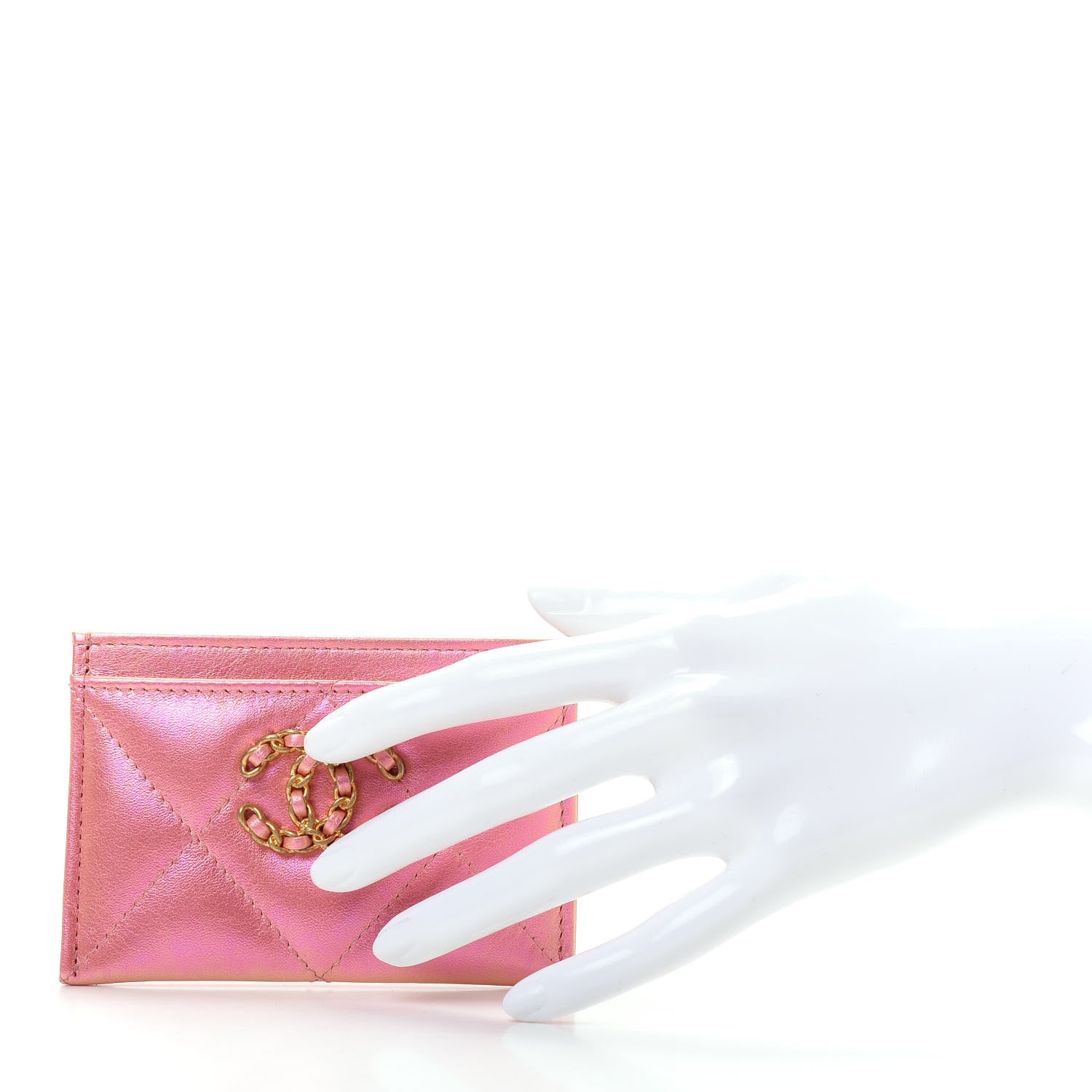 Chanel Iridescent Calfskin Quilted Chanel 19 Card Holder Pink 2 of 9