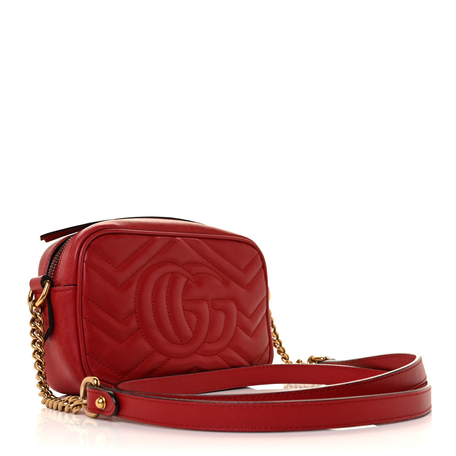 Gucci Calfskin Matelasse Mini GG Marmont Chain Shoulder Bag Hibiscus Red 2 of 8
