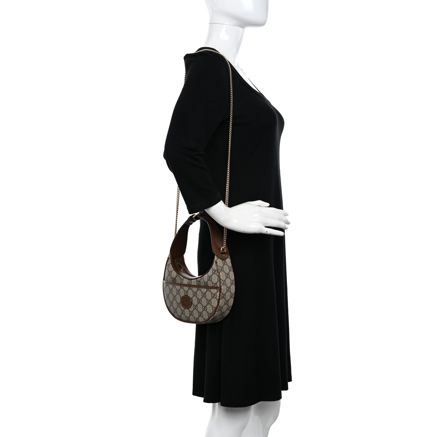 Gucci GG Supreme Monogram Azalea Calfskin Mini Retro Interlocking G Half Moon Bag Beige Ebony Brown Sugar 2 of 11