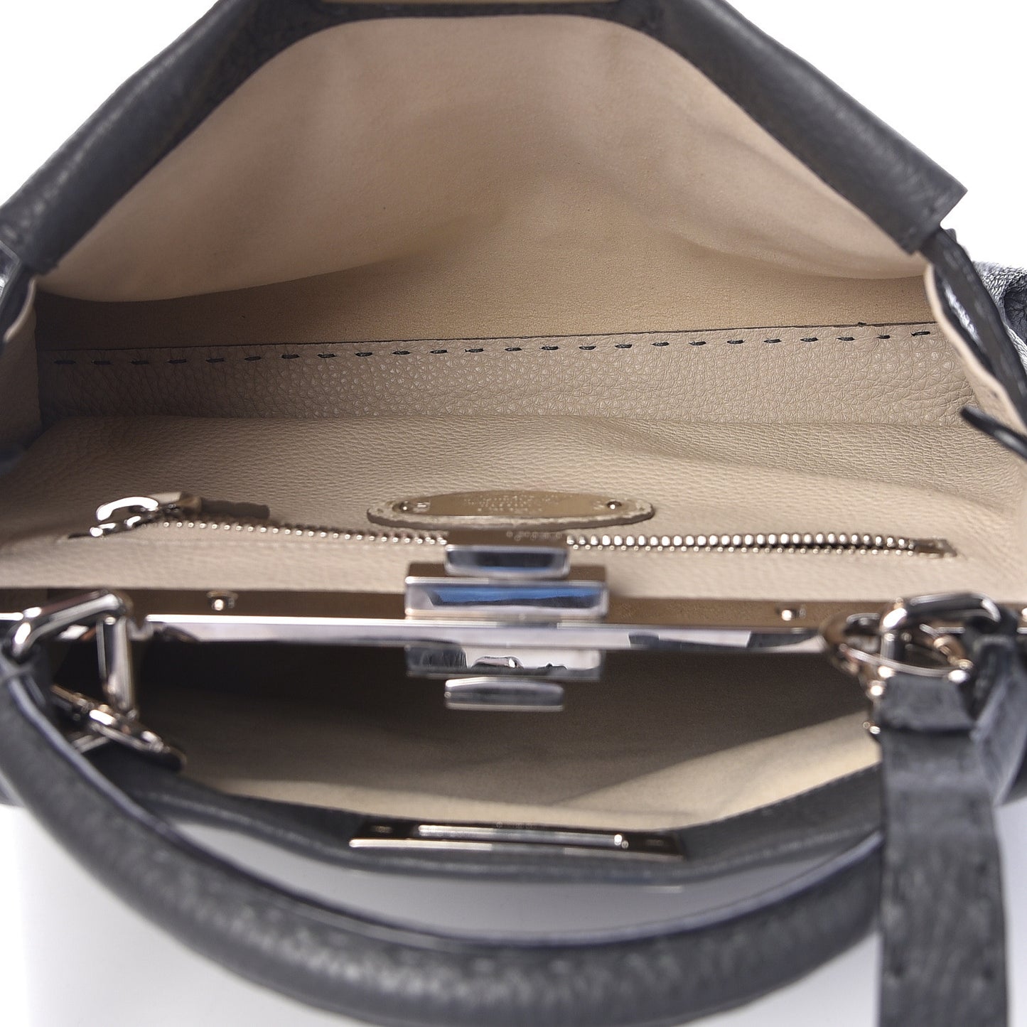 Cuoio Romano Selleria Bi-Color Medium Peekaboo Iconic Satchel Asfalto Latte