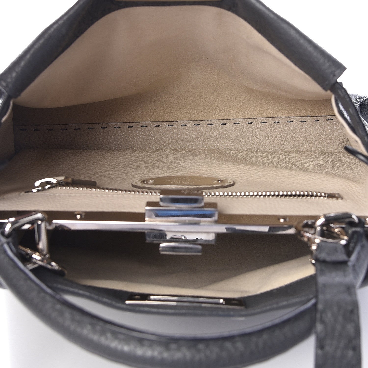 Fendi Cuoio Romano Selleria Bi-Color Medium Peekaboo Iconic Satchel Asfalto Latte 7 of 14
