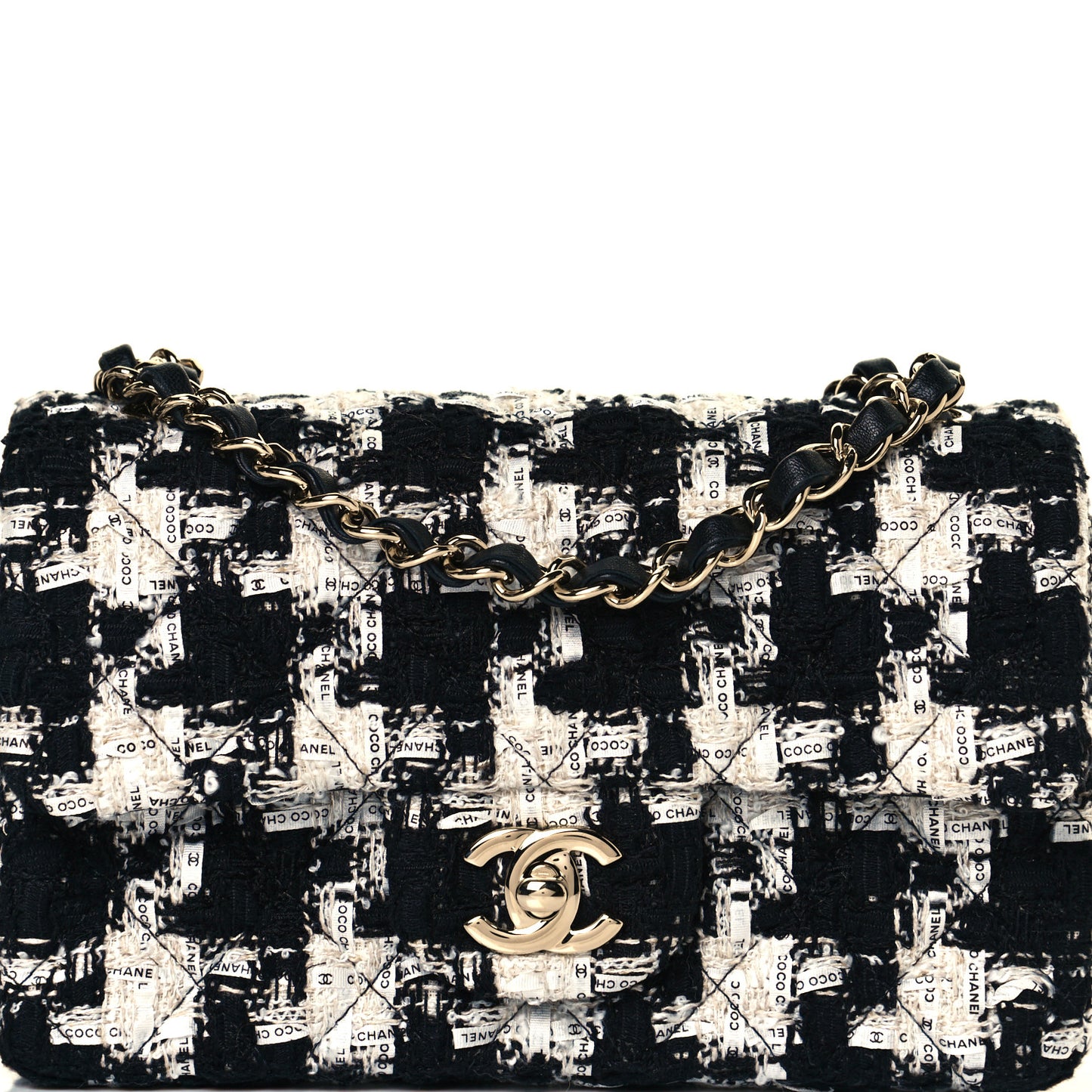 Tweed Quilted Mini Rectangular Flap Black Ecru White
