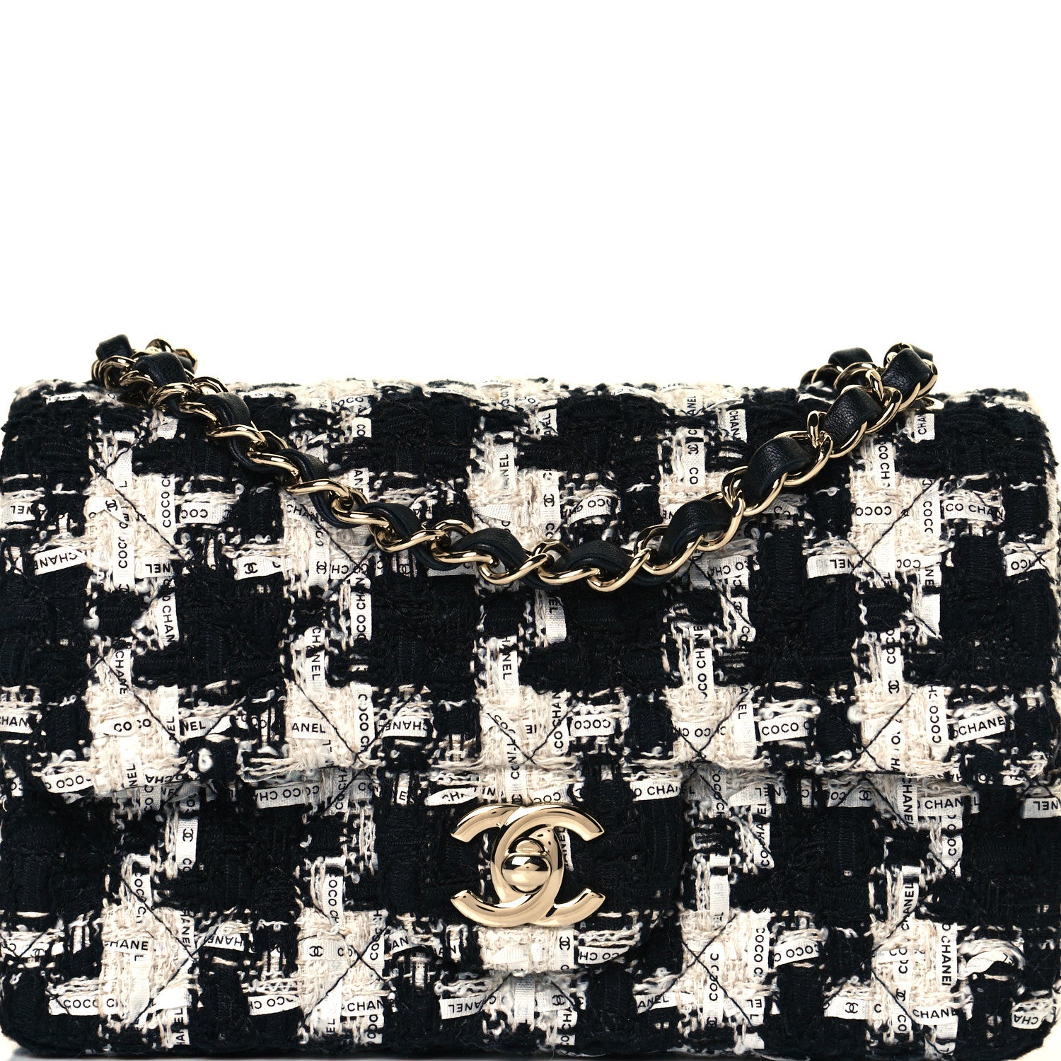 Chanel Tweed Quilted Mini Rectangular Flap Black Ecru White 8 of 12