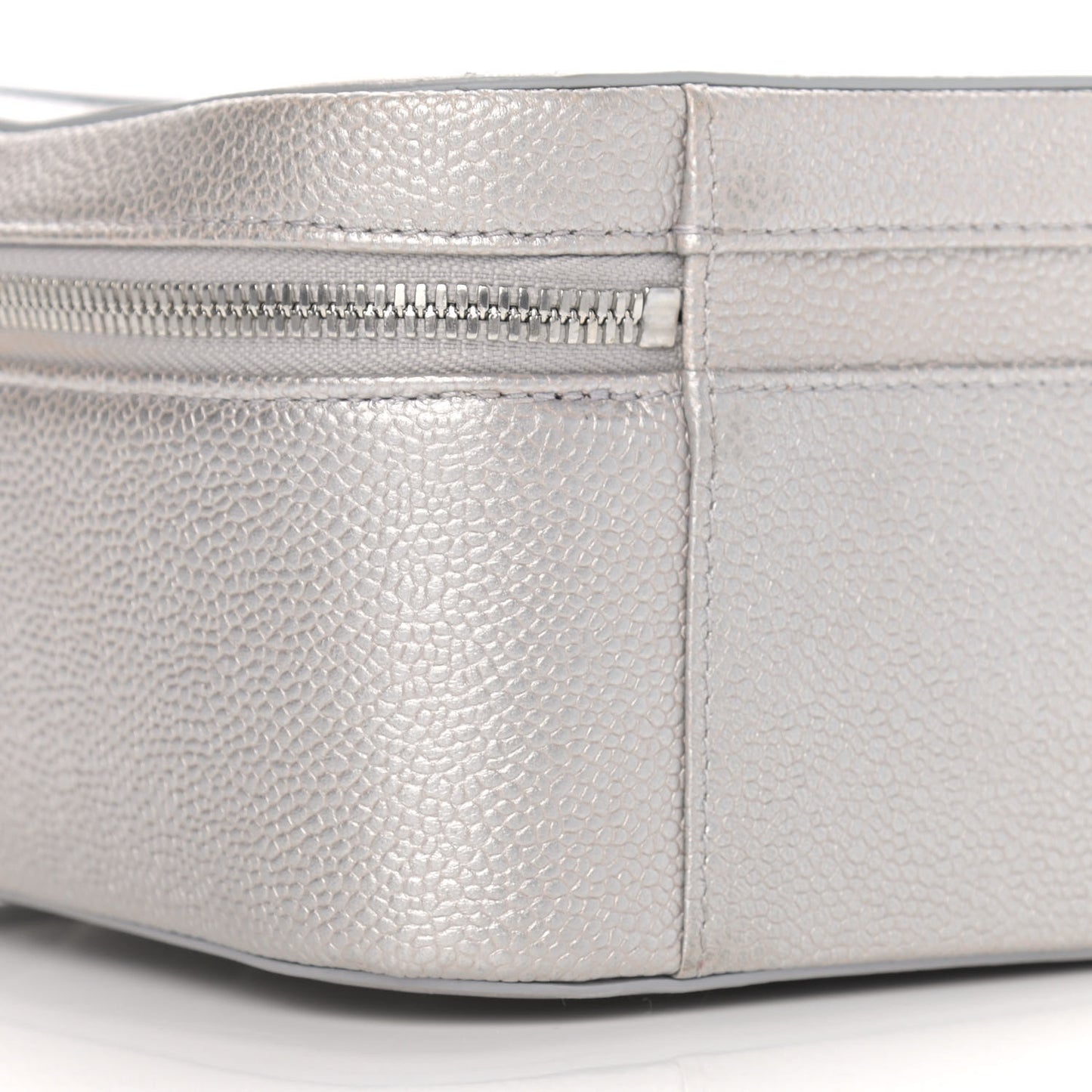 Metallic Caviar Quilted Large CC Filigree Vanity Case Silver