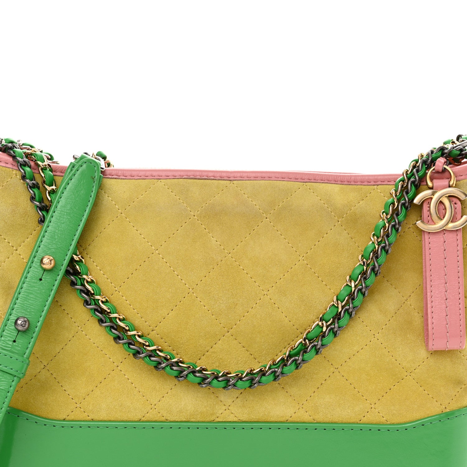 Chanel Suede Calfskin Quilted Medium Gabrielle Hobo Pink Green Yellow 8 of 15