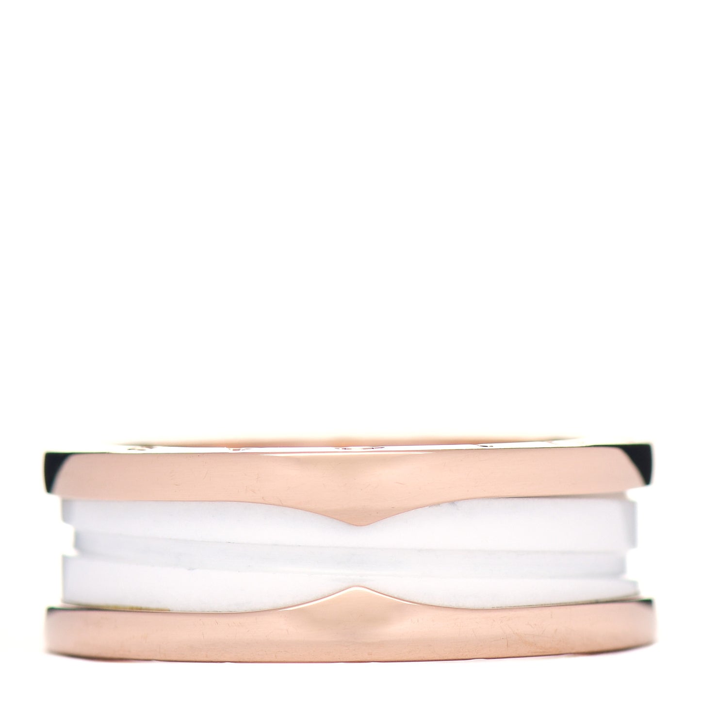 18K Rose Gold White Ceramic B.Zero1 Two-Band Ring 60 9