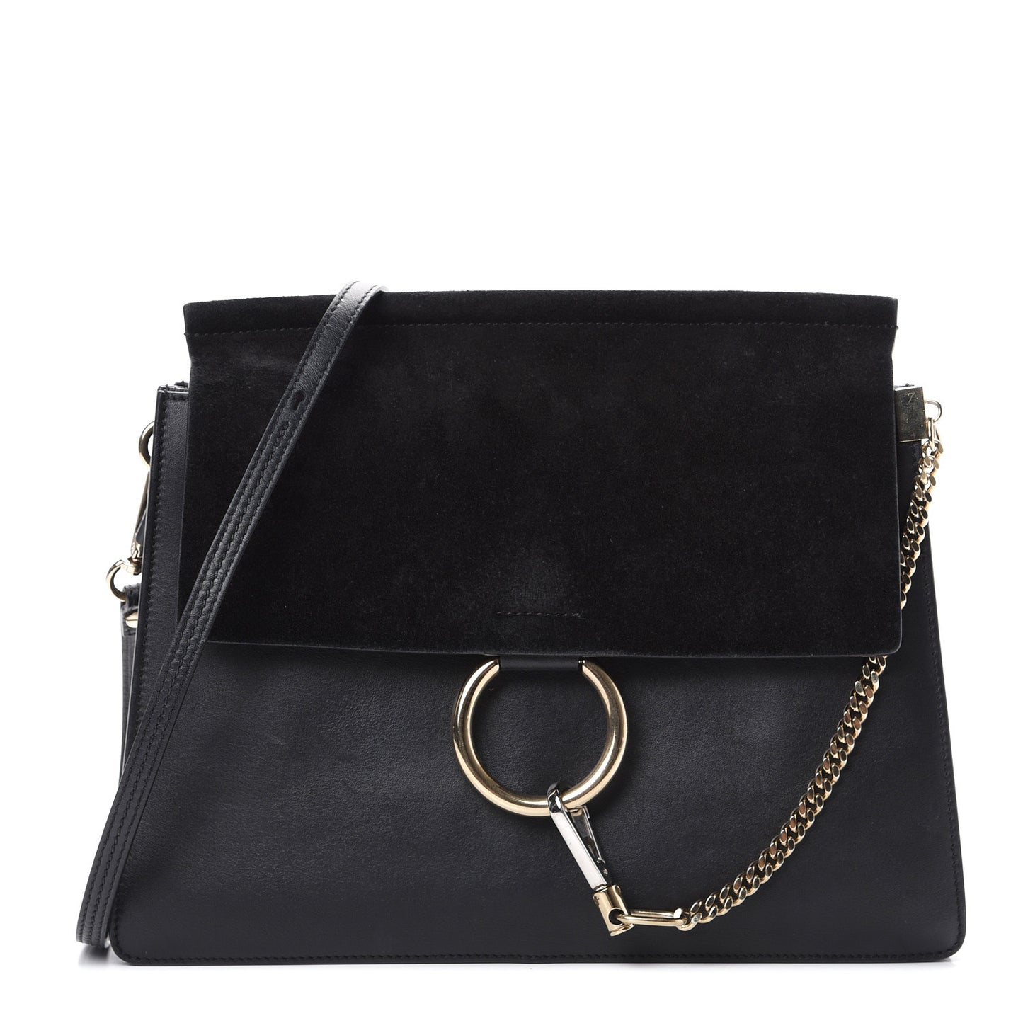 Suede Calfskin Medium Faye Shoulder Bag Black