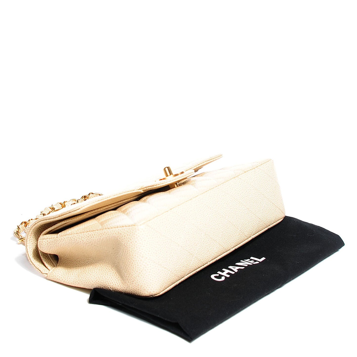 Caviar Quilted Small Double Flap Beige Clair