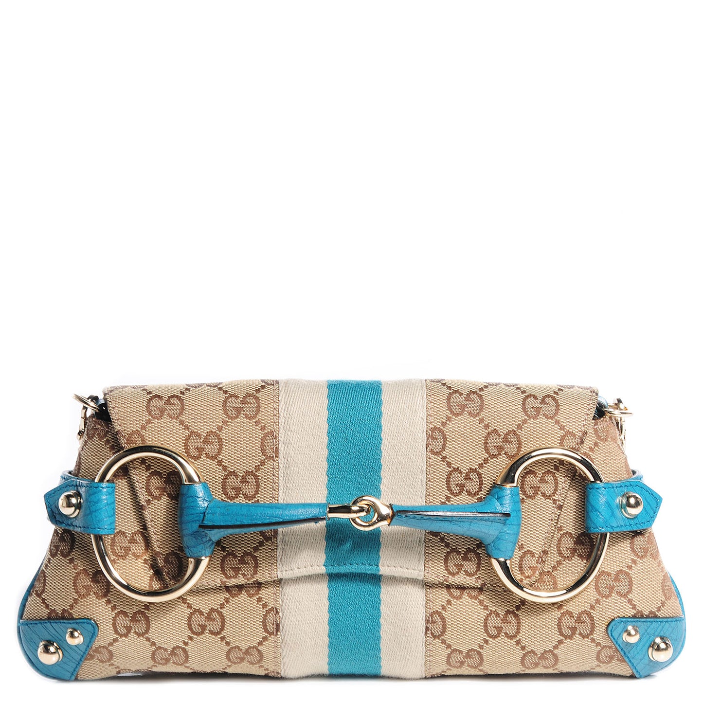 Monogram Web Small Horsebit Chain Clutch Turquoise