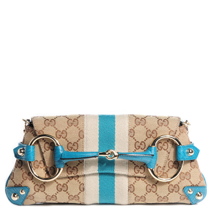 Gucci Monogram Web Small Horsebit Chain Clutch Turquoise 1 of 7