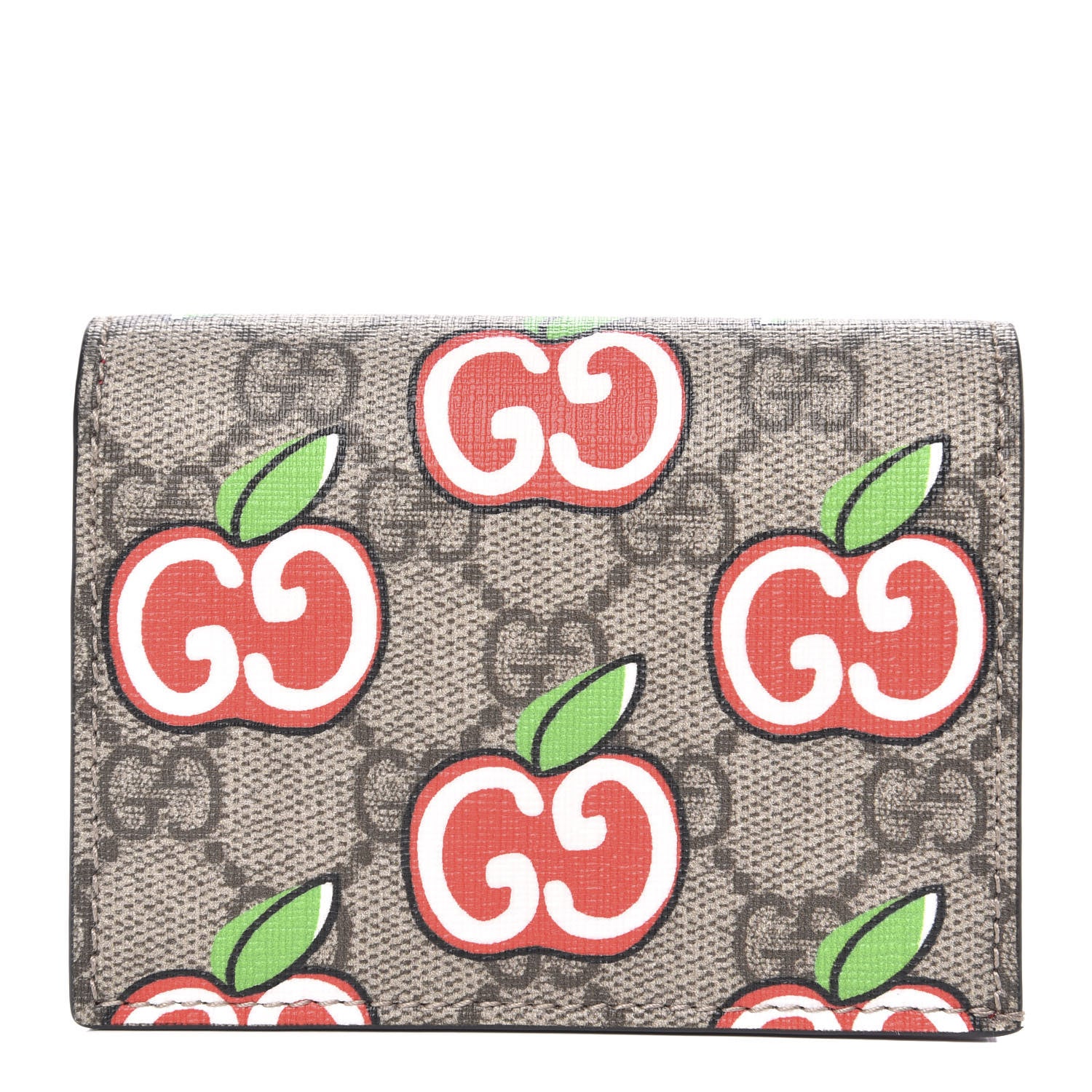 Gucci GG Supreme Monogram Apple Card Case Wallet Beige Multicolor Lobster Red 1 of 8