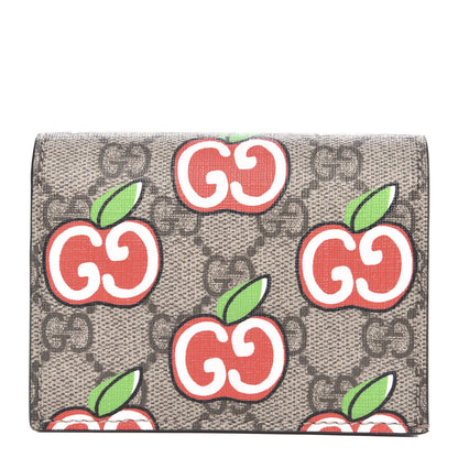 Gucci GG Supreme Monogram Apple Card Case Wallet Beige Multicolor Lobster Red 1 of 8