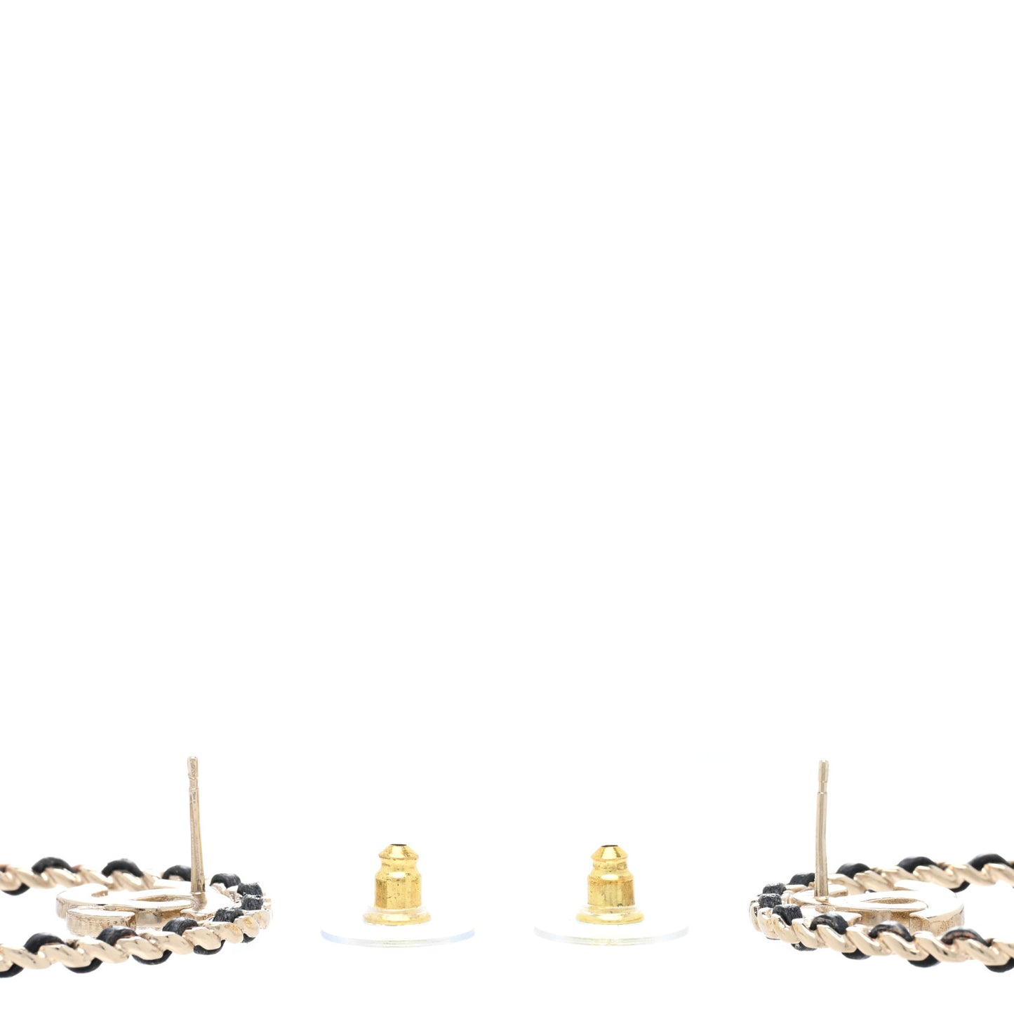 Crystal Lambskin CC Chain Hoop Earrings Gold Black