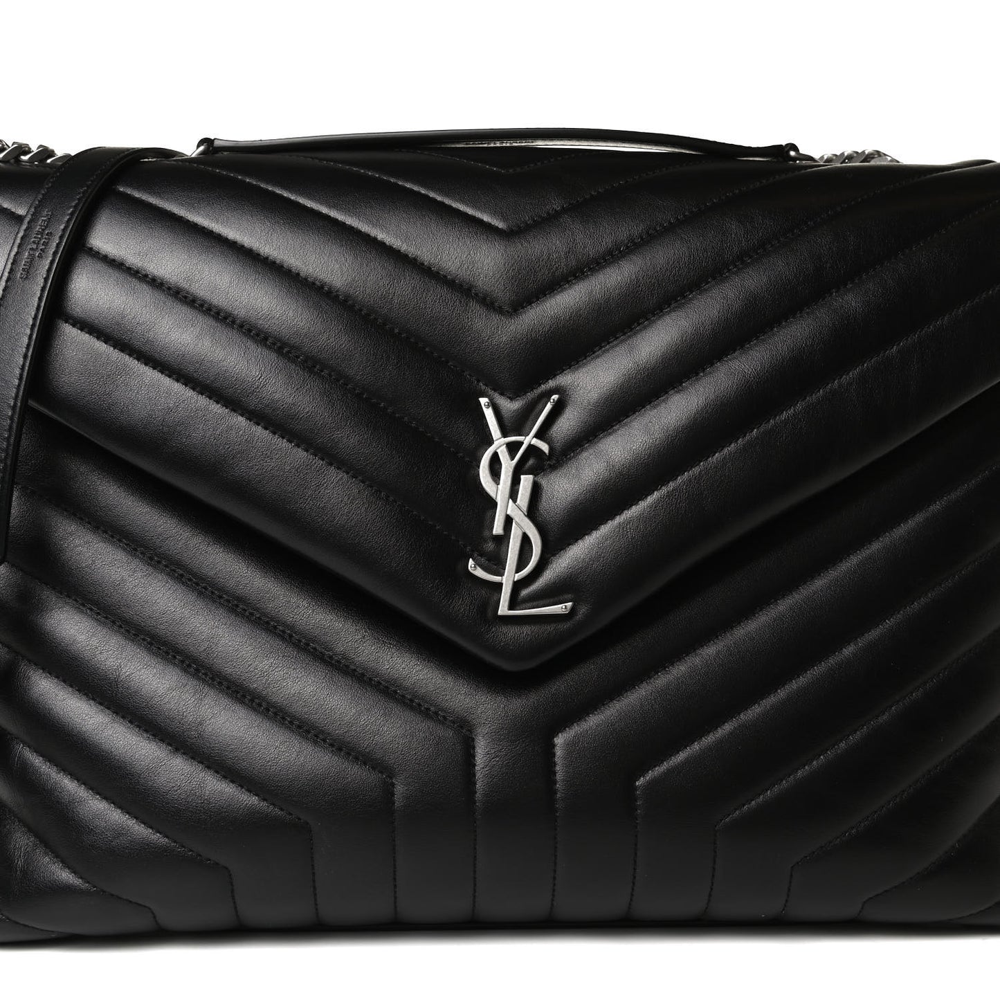 Calfskin Y Quilted Monogram Large Loulou Chain Satchel Black