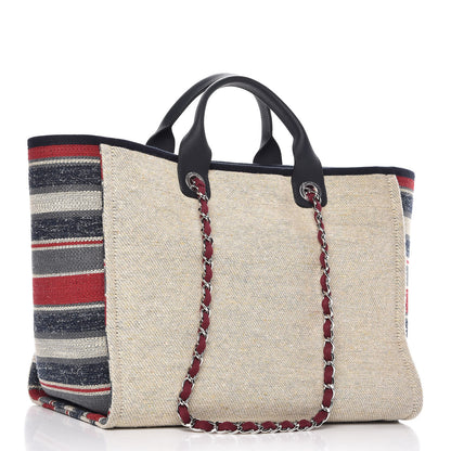 Chanel Striped Canvas Large Deauville Tote Beige 3 of 8