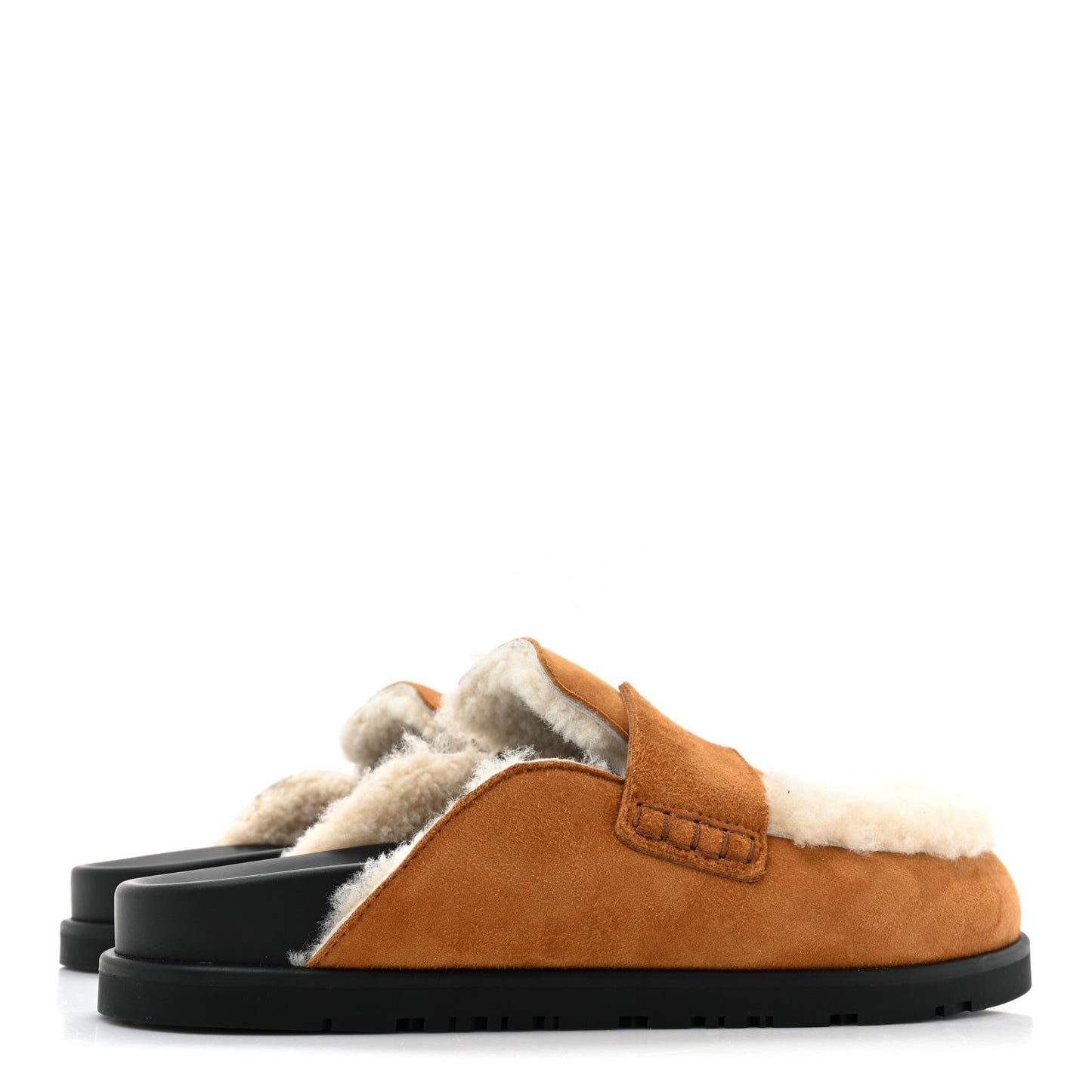 Suede Goatskin Shearling Go Mules 37.5 Beige Kraft Ecru