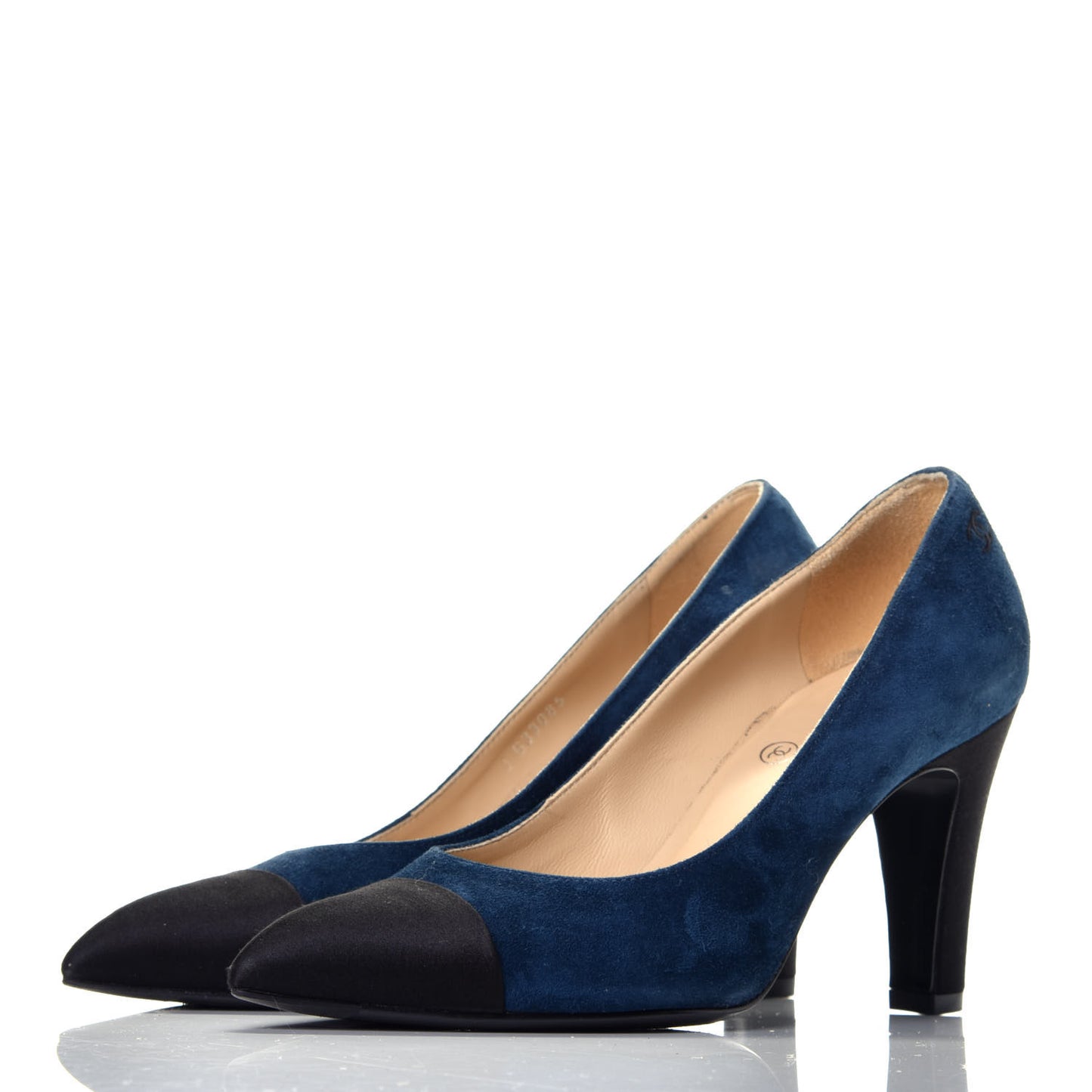 Suede Satin Cap Toe Gabrielle Pumps 35 Navy Black