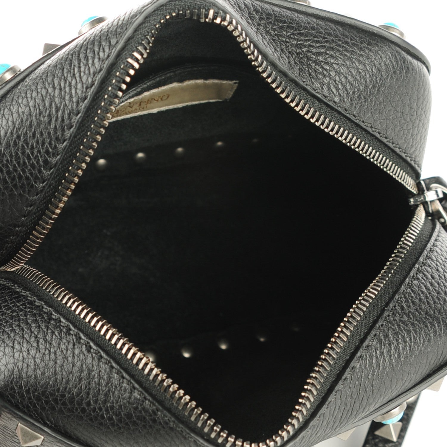 Valentino Garavani Grained Calfskin Turquoise Rockstud Rolling Camera Crossbody Bag Black 5 of 7