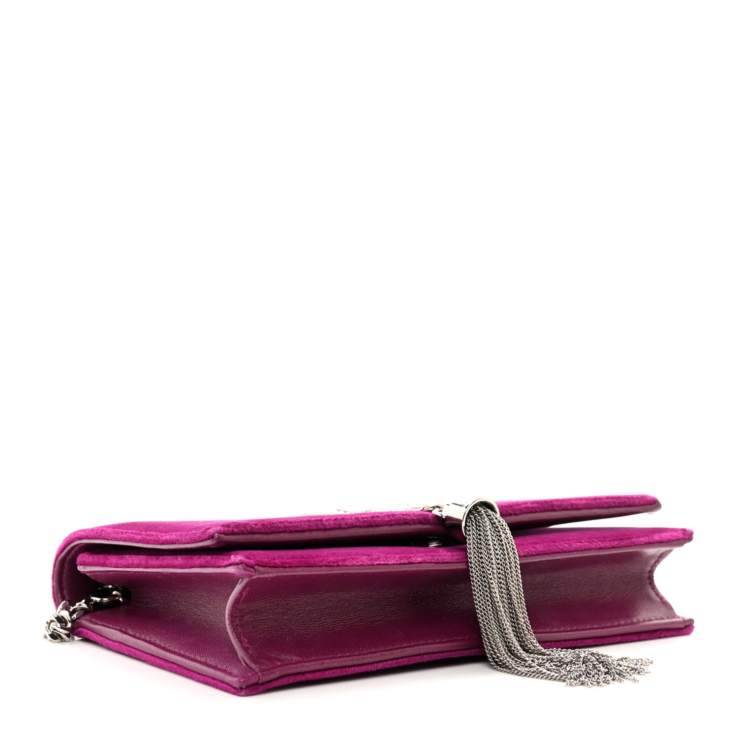 Saint Laurent Velvet Crystal Monogram Kate Tassel Chain Wallet 4 of 10