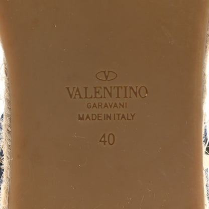 Valentino Garavani Grained Calfskin Rockstud Ankle Strap Espadrille Flat Sandals 40 Baltique 7 of 8