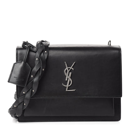 Saint Laurent Calfskin Medium Monogram Sunset Shoulder Bag With Braided Strap Black 1 of 14