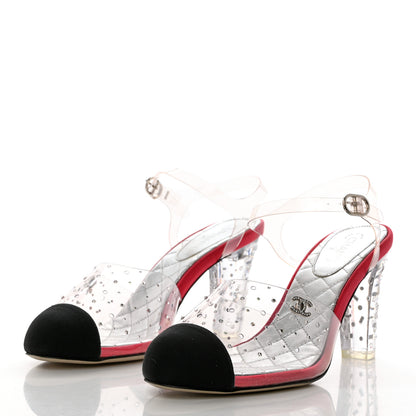 Chanel PVC Studded Grosgrain Cap Toe Pumps 37.5 Transparent Dark Pink 3 of 7