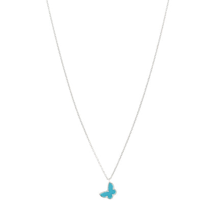 Van Cleef & Arpels 18K White Gold Turquoise Sweet Alhambra Butterfly Pendant Necklace 1 of 5