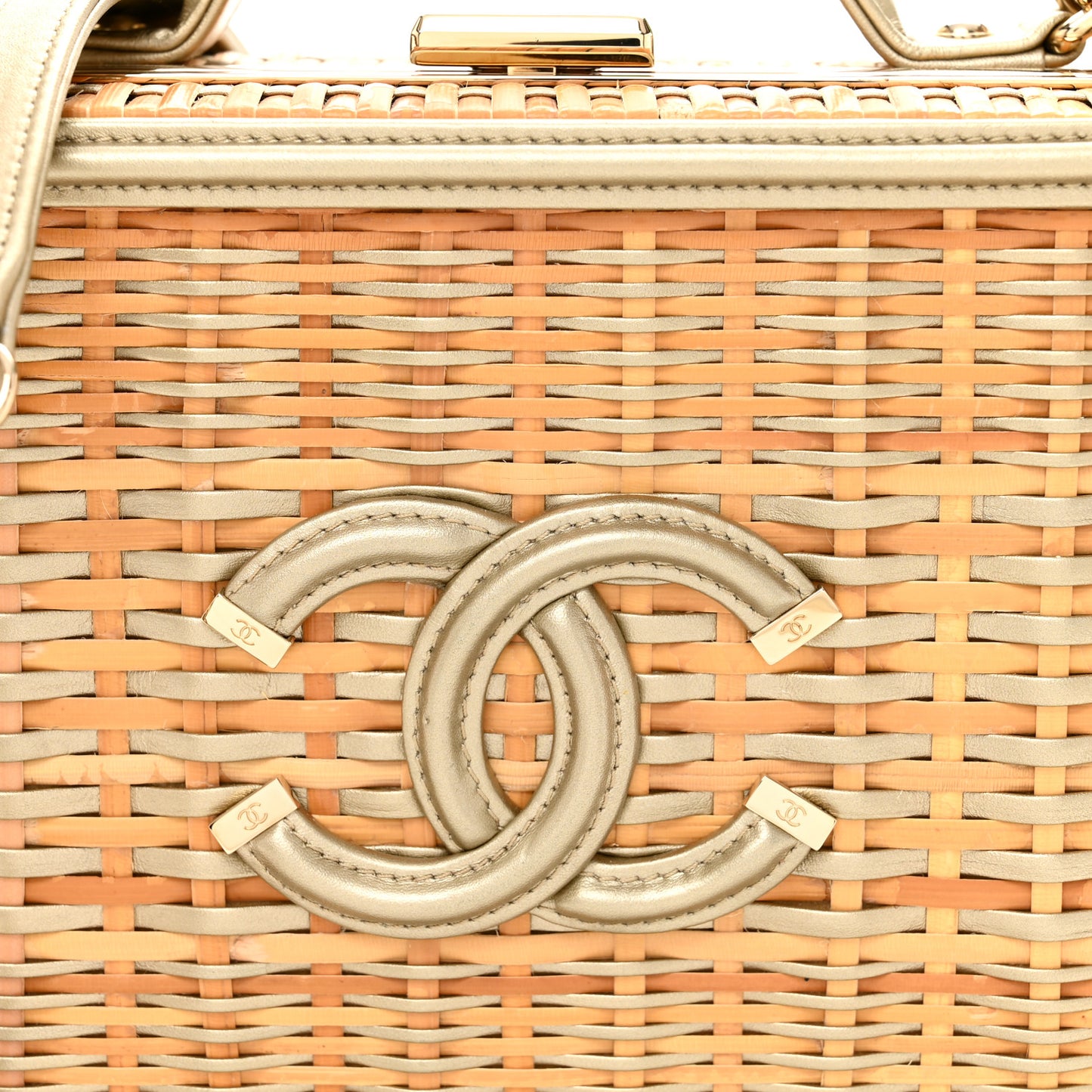 Raffia Calfskin Medium CC Filigree Vanity Case Gold