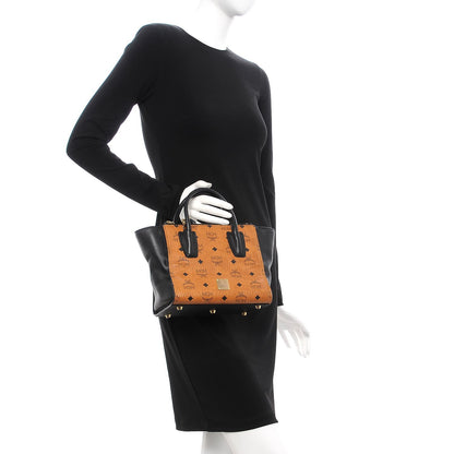 MCM Visetos Small Kathy Double Zip Tote Cognac Black 3 of 19