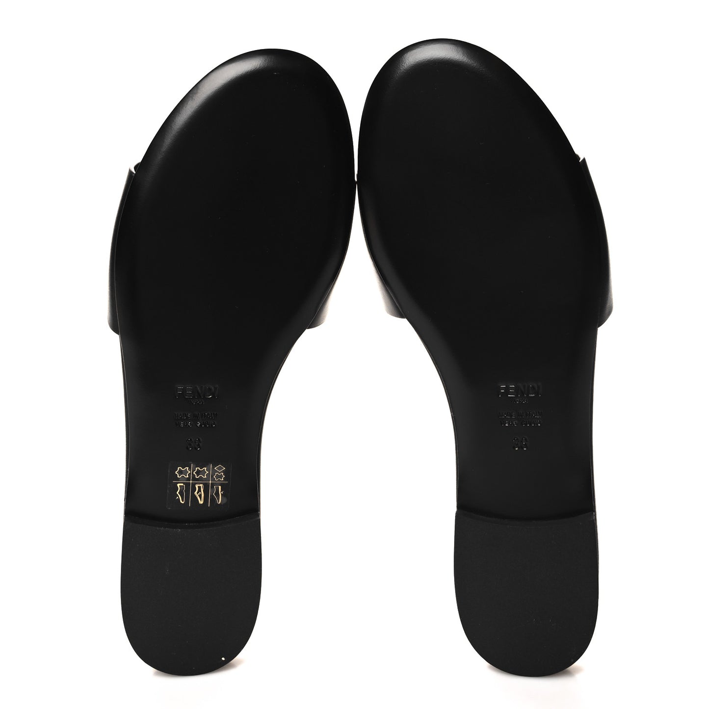 Calfskin FF Logo Plaque Slide Sandals 38 Black