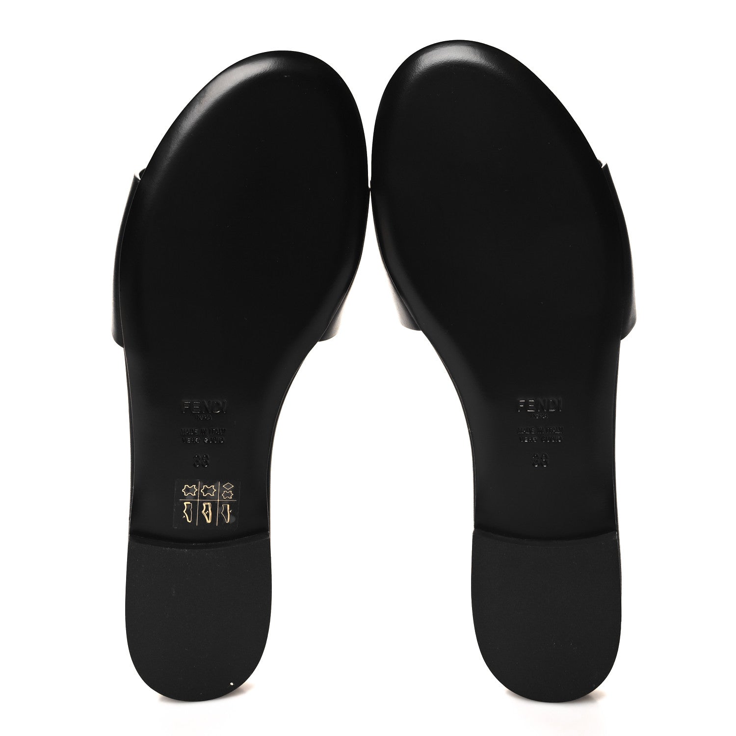 Fendi Calfskin FF Logo Plaque Slide Sandals 38 Black 5 of 7