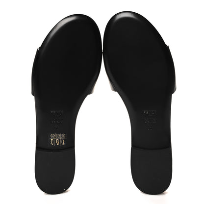 Fendi Calfskin FF Logo Plaque Slide Sandals 38 Black 5 of 7