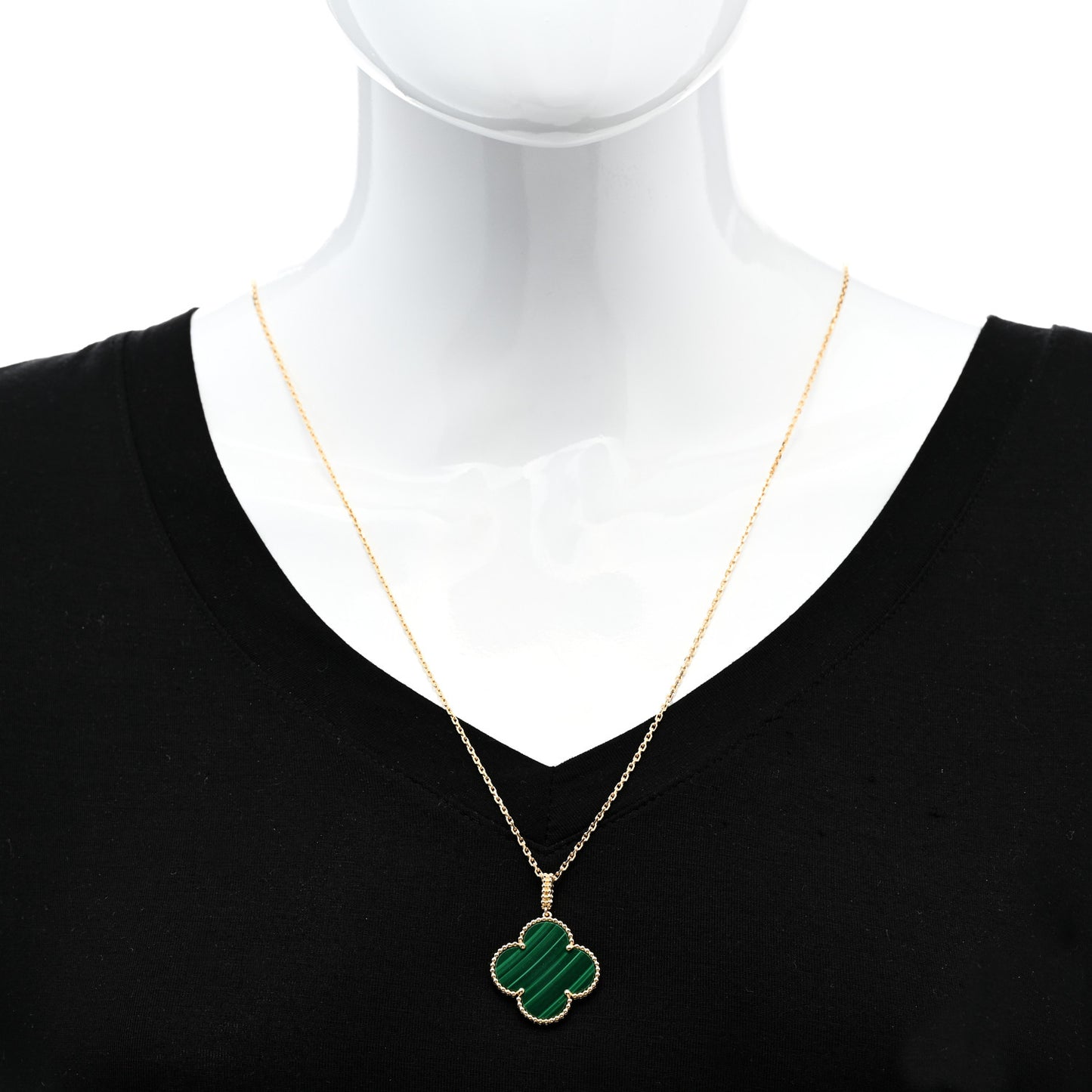 18K Yellow Gold Malachite Magic Alhambra Pendant Necklace