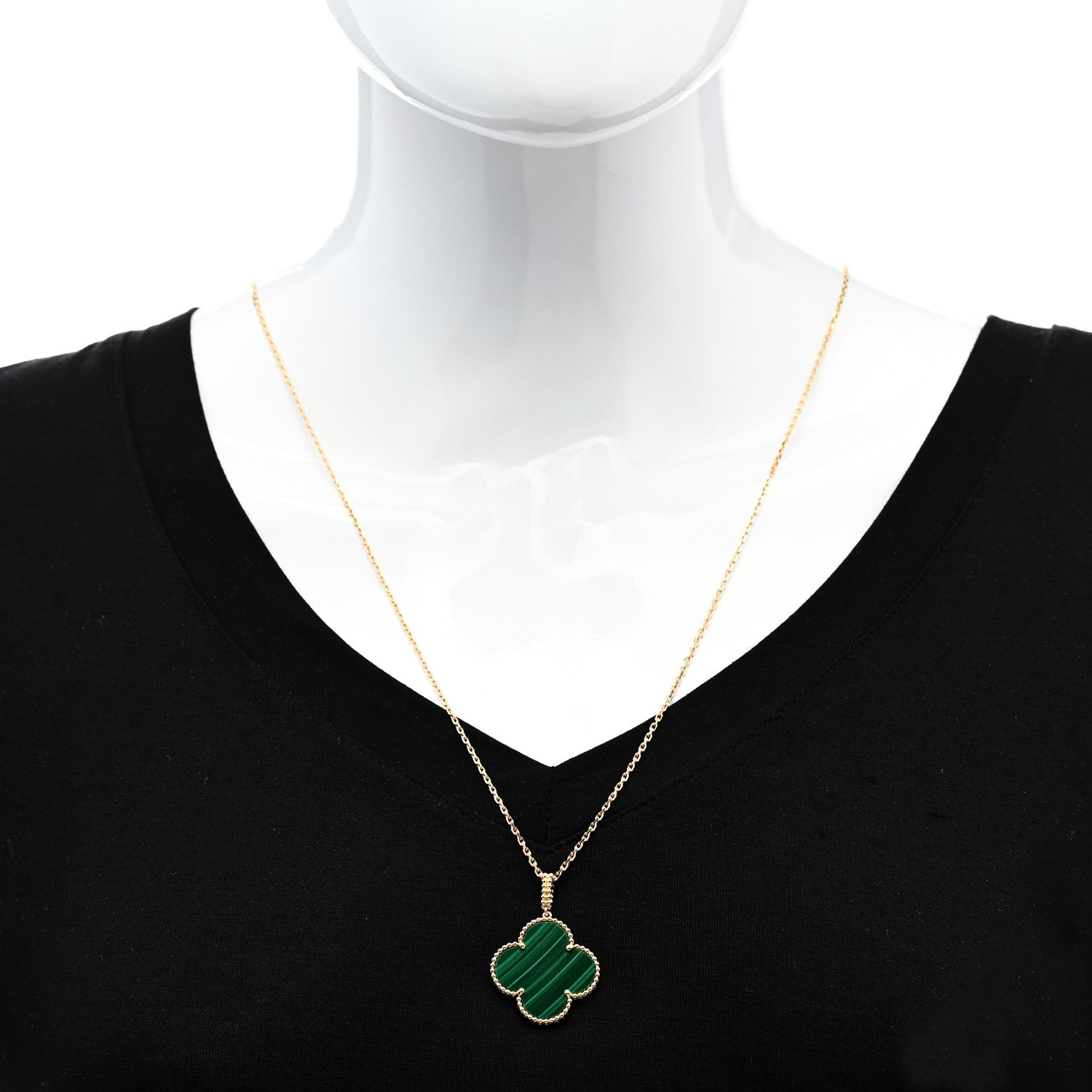 Van Cleef & Arpels 18K Yellow Gold Malachite Magic Alhambra Pendant Necklace 2 of 5