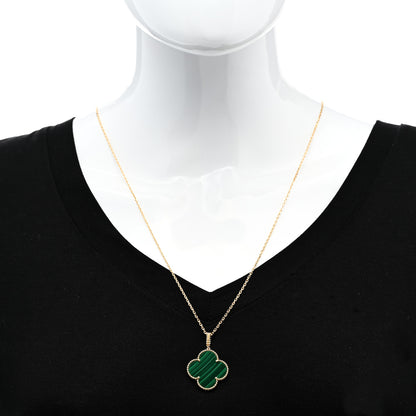 Van Cleef & Arpels 18K Yellow Gold Malachite Magic Alhambra Pendant Necklace 2 of 5