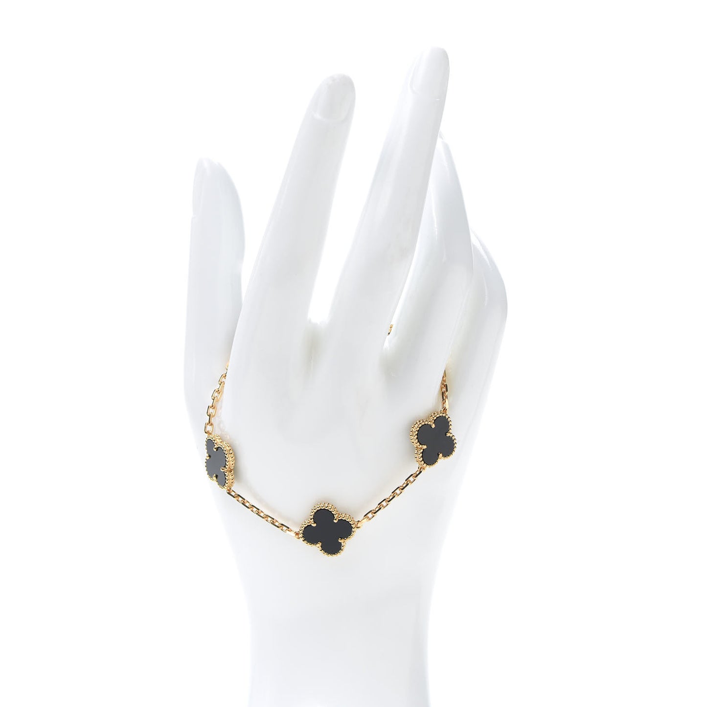 18K Yellow Gold Black Onyx 5 Motifs Vintage Alhambra Bracelet