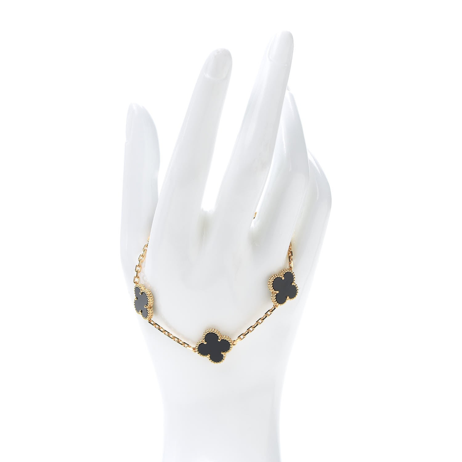 Van Cleef & Arpels 18K Yellow Gold Black Onyx 5 Motifs Vintage Alhambra Bracelet 2 of 6