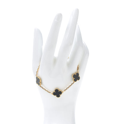 Van Cleef & Arpels 18K Yellow Gold Black Onyx 5 Motifs Vintage Alhambra Bracelet 2 of 6