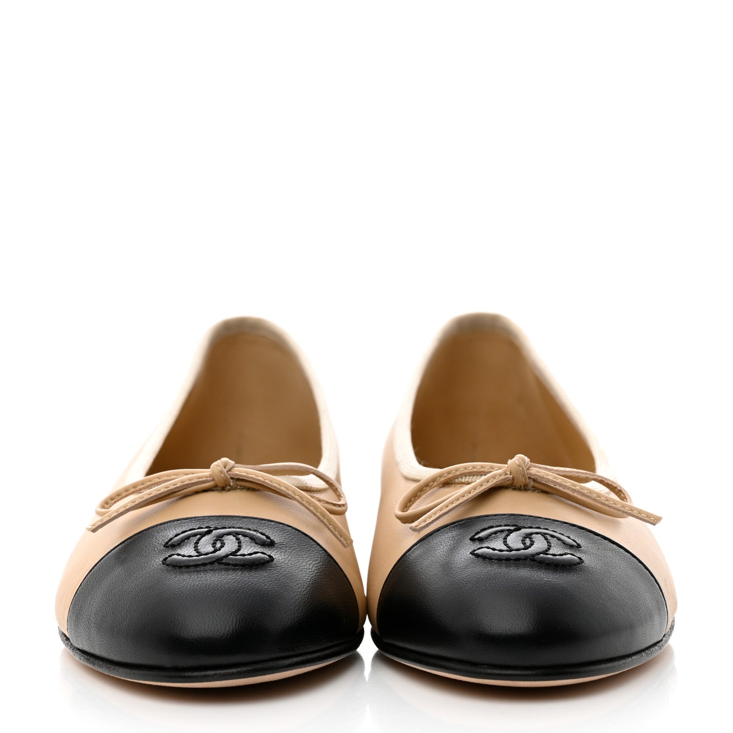Lambskin Cap Toe CC Ballerina Flats 38.5 Beige Black