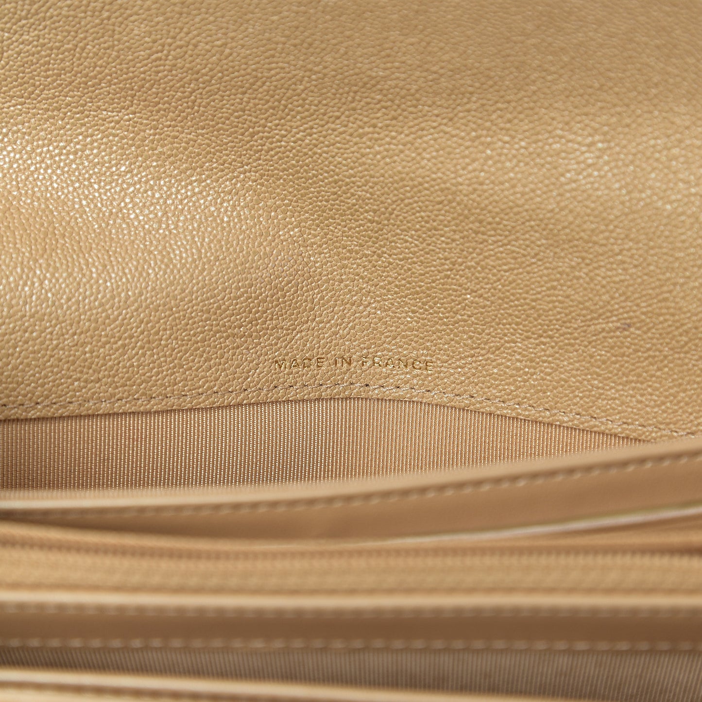 Iridescent Caviar Quilted Long Flap Wallet Beige