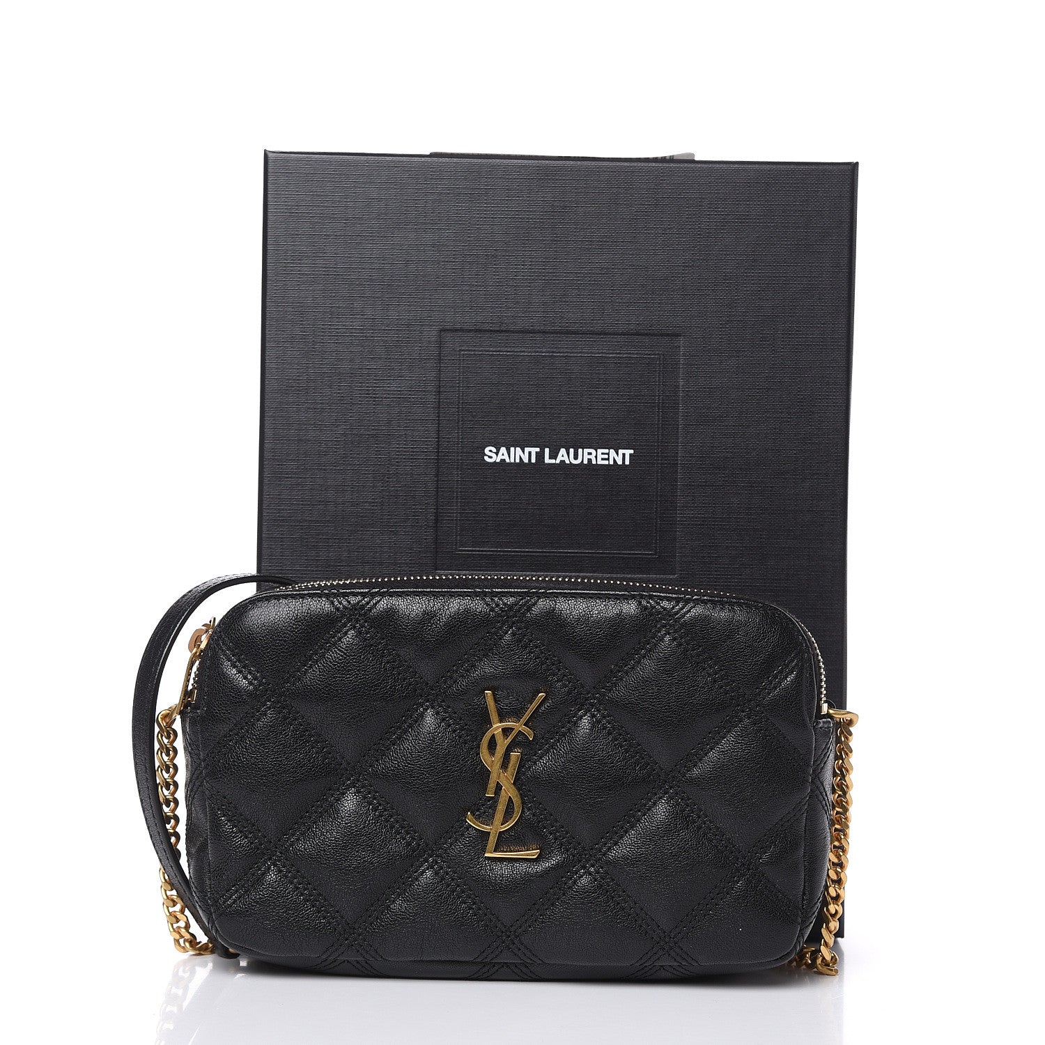 Saint Laurent Grained Lambskin Quilted Mini Becky Double Zip Bag