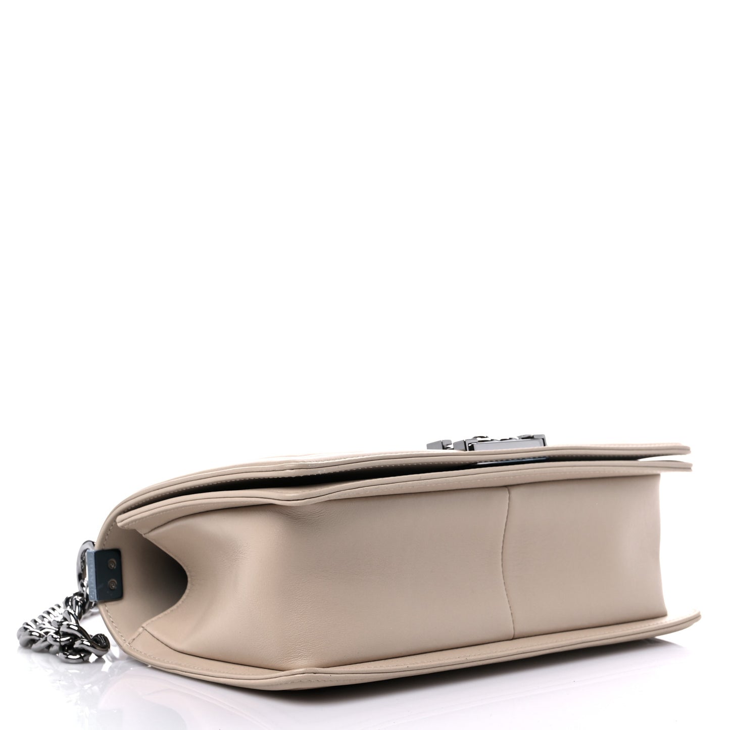 Calfskin Chevron Chain Medium Boy Flap Beige