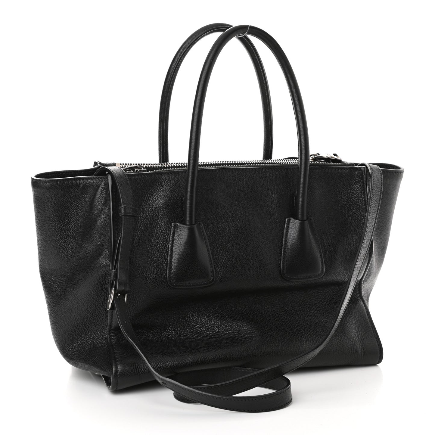City Calf Medium Galleria Double Zip Tote Black