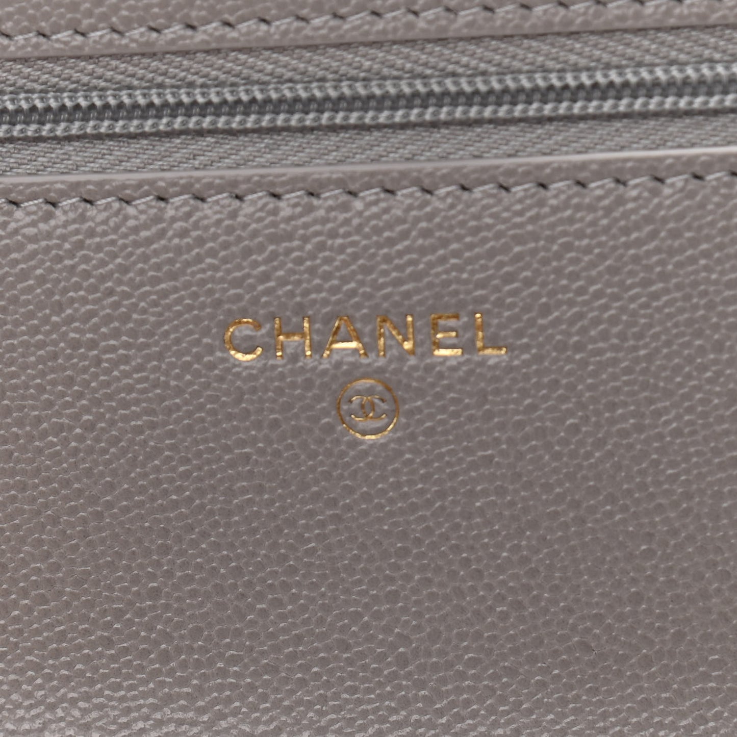 Caviar Quilted Studded CC Wallet On Chain WOC Grey