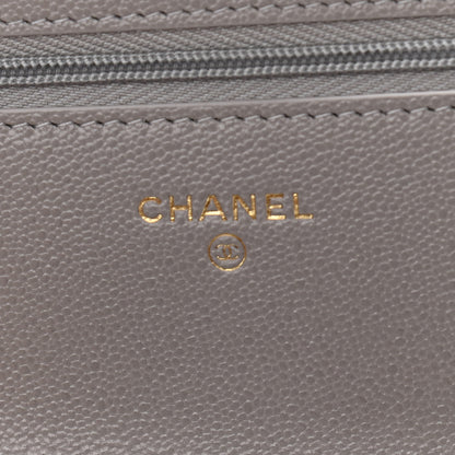 Chanel Caviar Quilted Studded CC Wallet On Chain WOC Grey 5 of 11