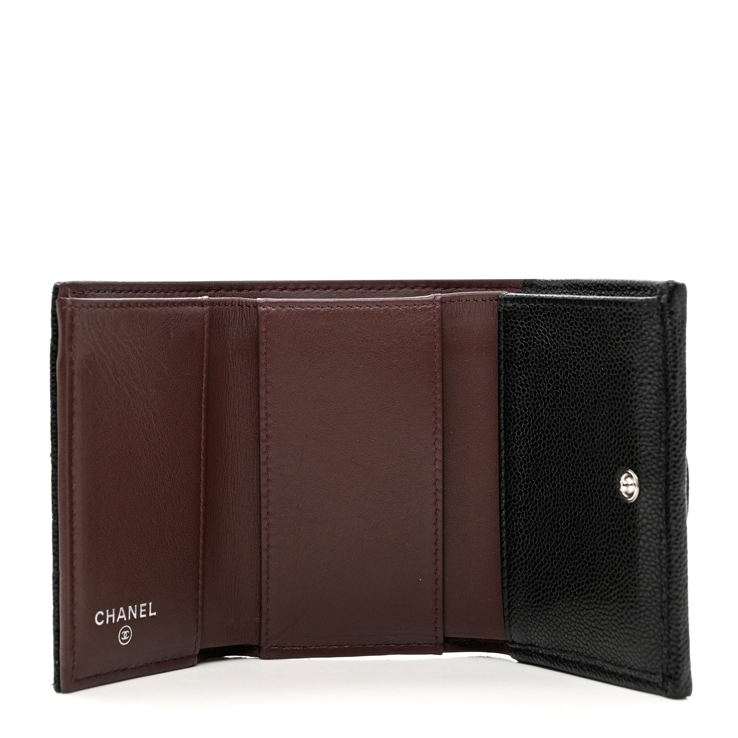 Caviar Quilted Tri-Fold Flap Wallet Black