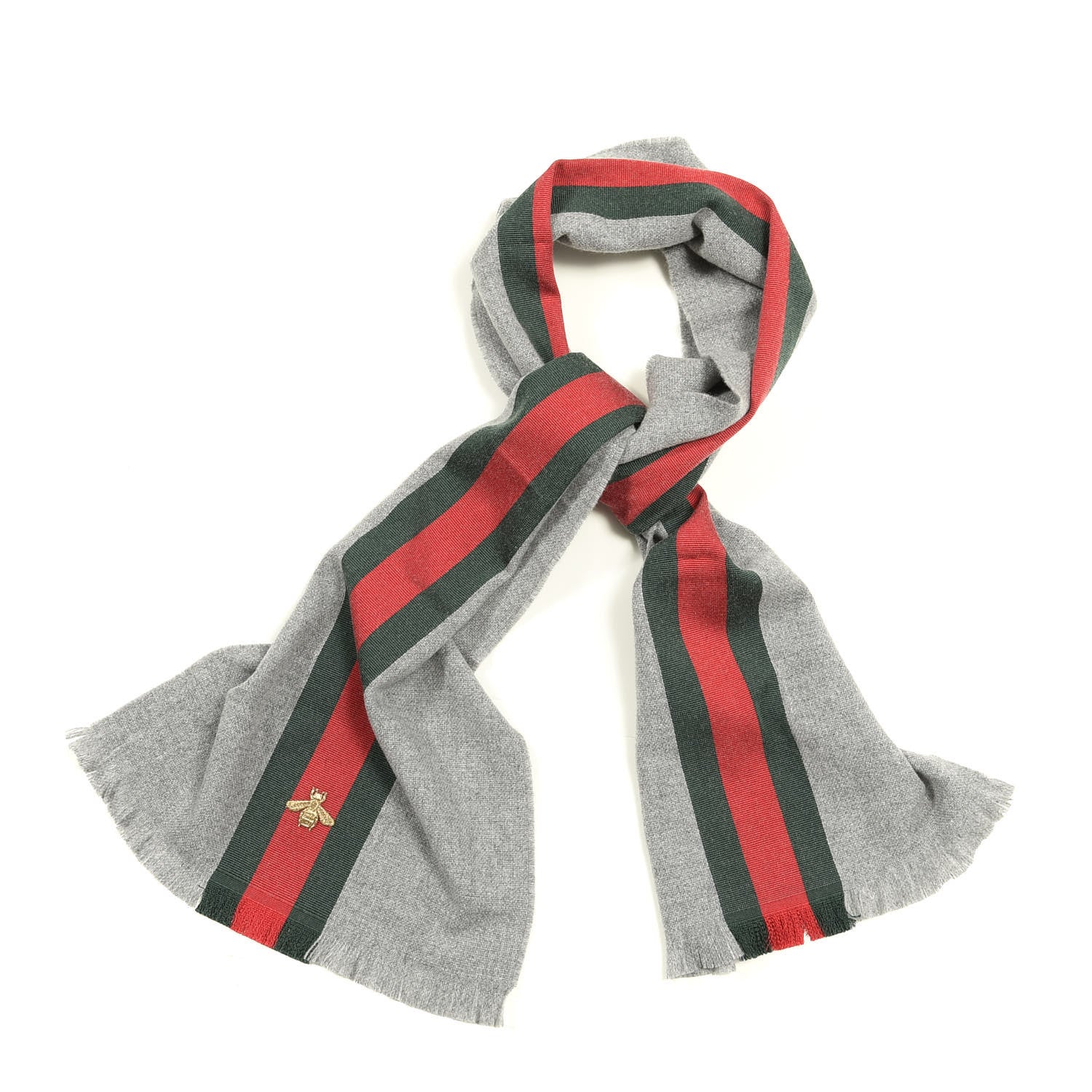 Gucci Wool Cashmere Silk Web Bee Scarf Grey 1 of 4